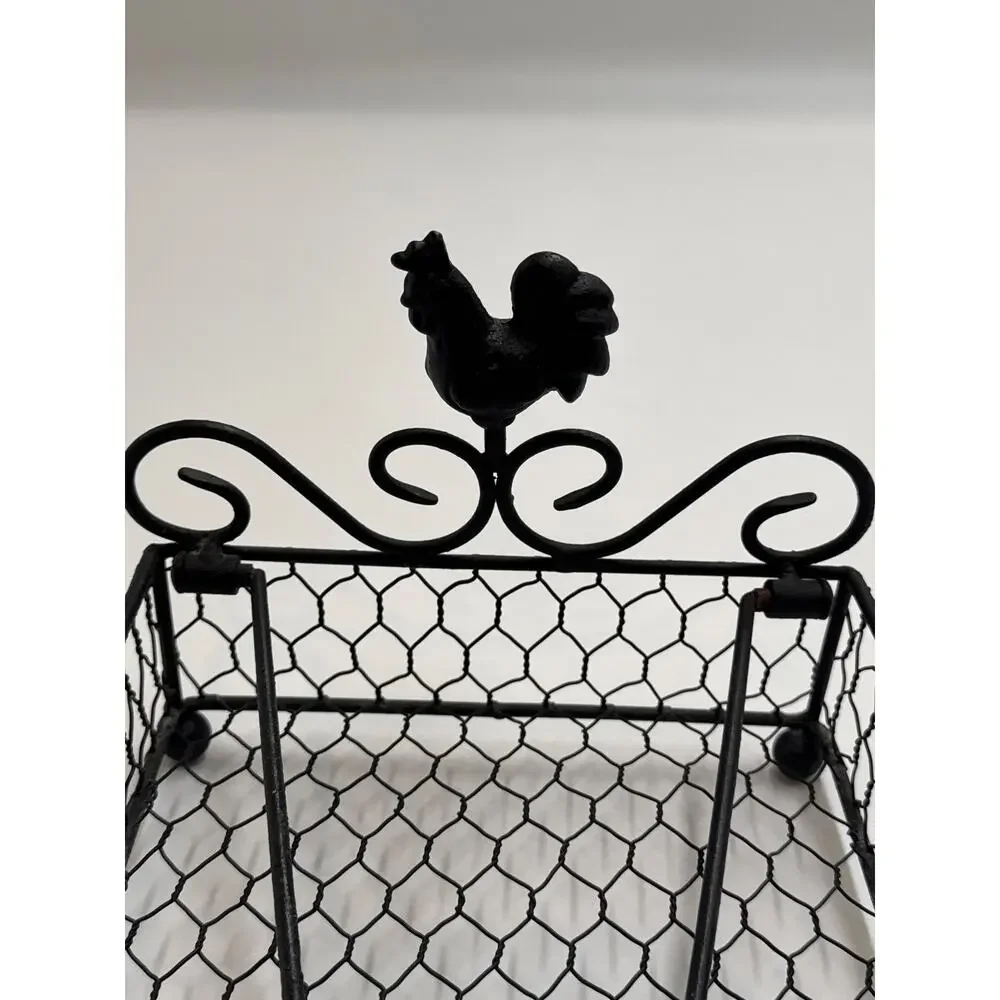 Black Metal Rooster Chicken Wire Basket Farmhouse Countertop Mail Napkin Holder